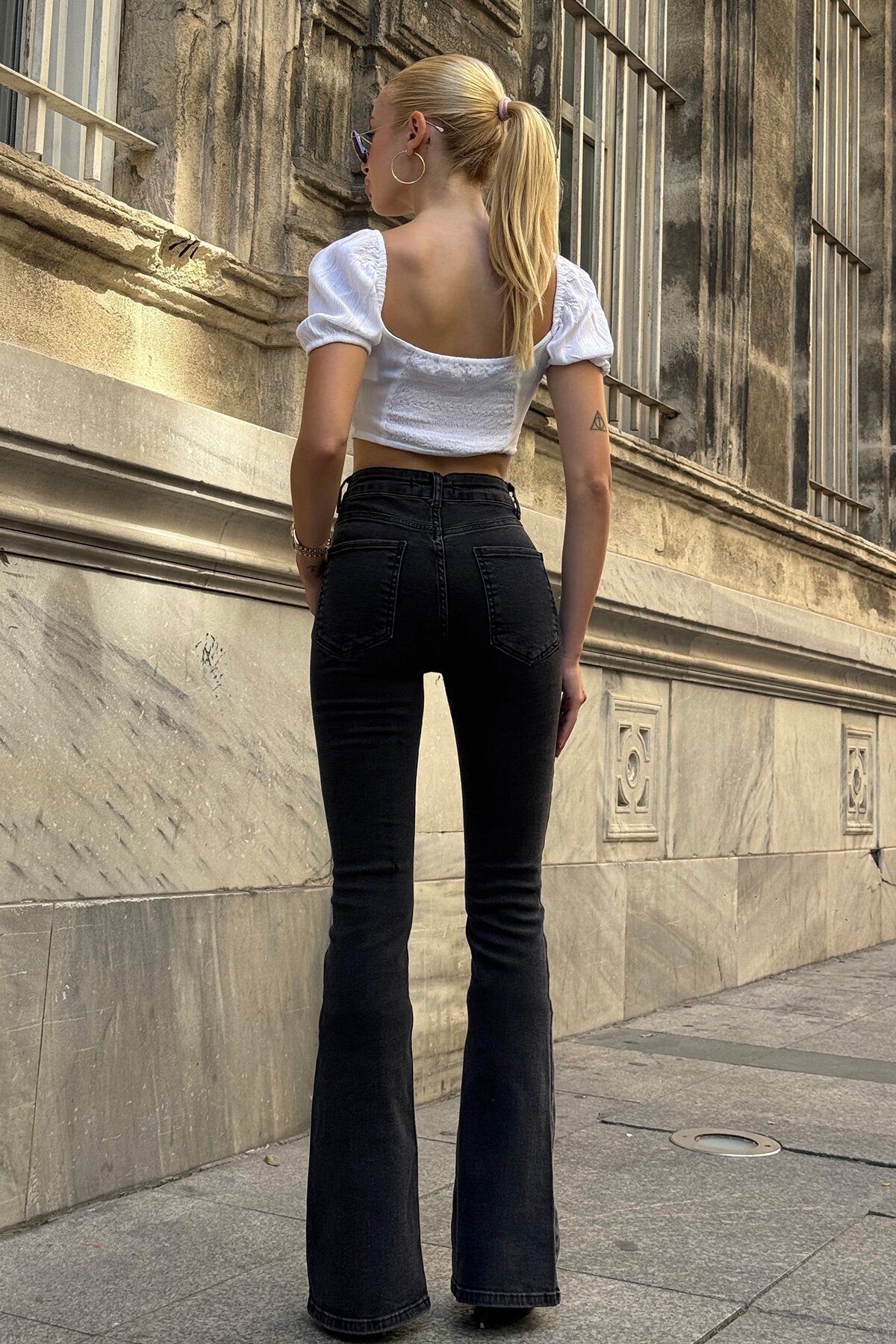 Antrasit 5 Cepli Full Likra İspanyol Paça Jean