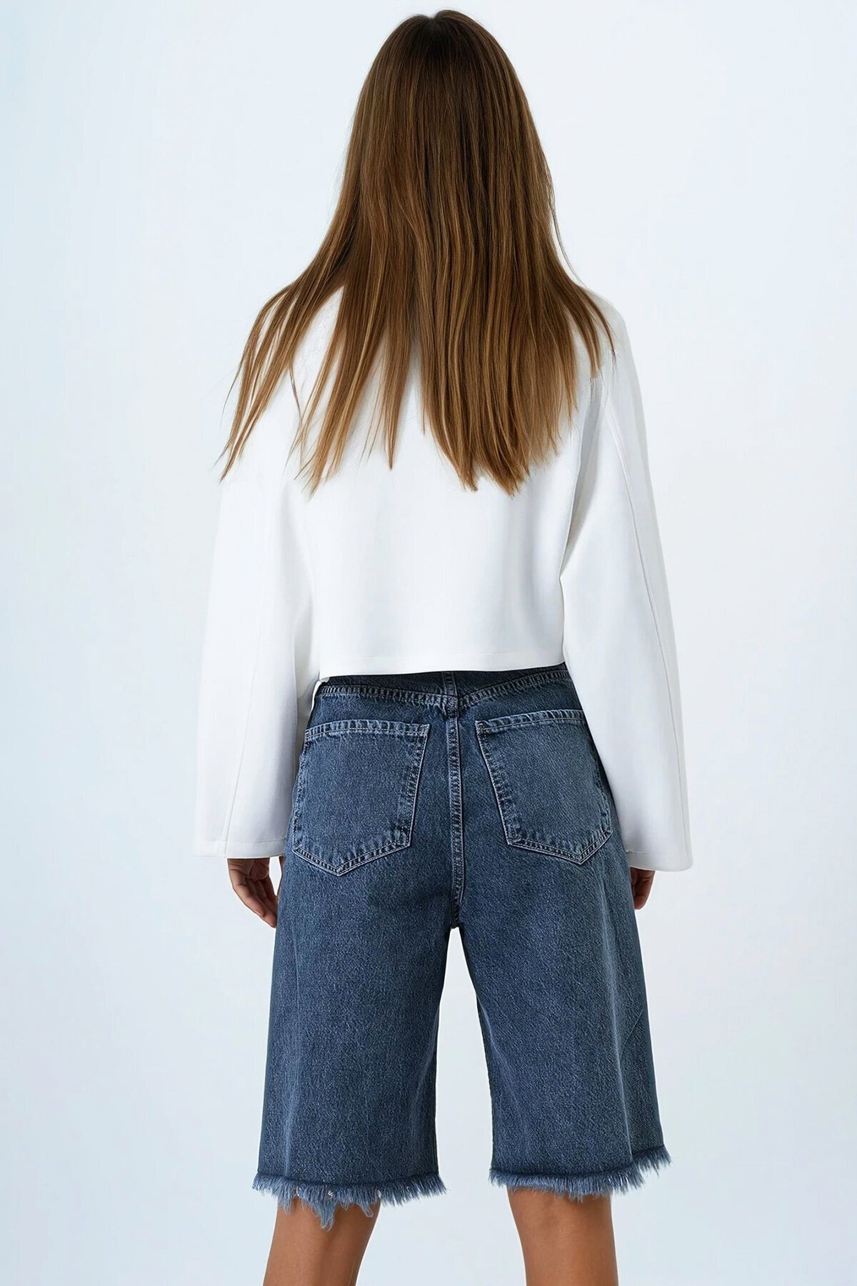 Antrasit 5 Cepli Paçası Püsküllü Denim Şort