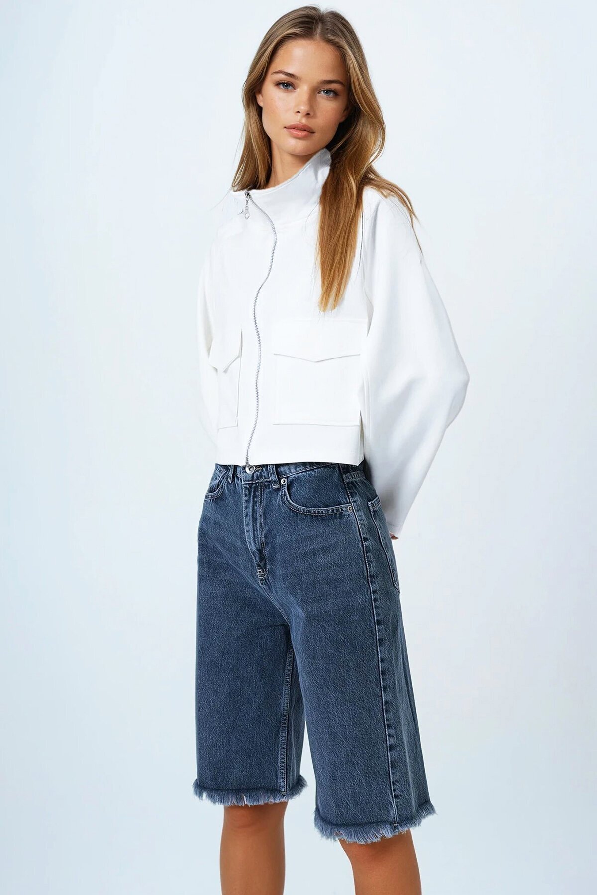 Antrasit 5 Cepli Paçası Püsküllü Denim Şort