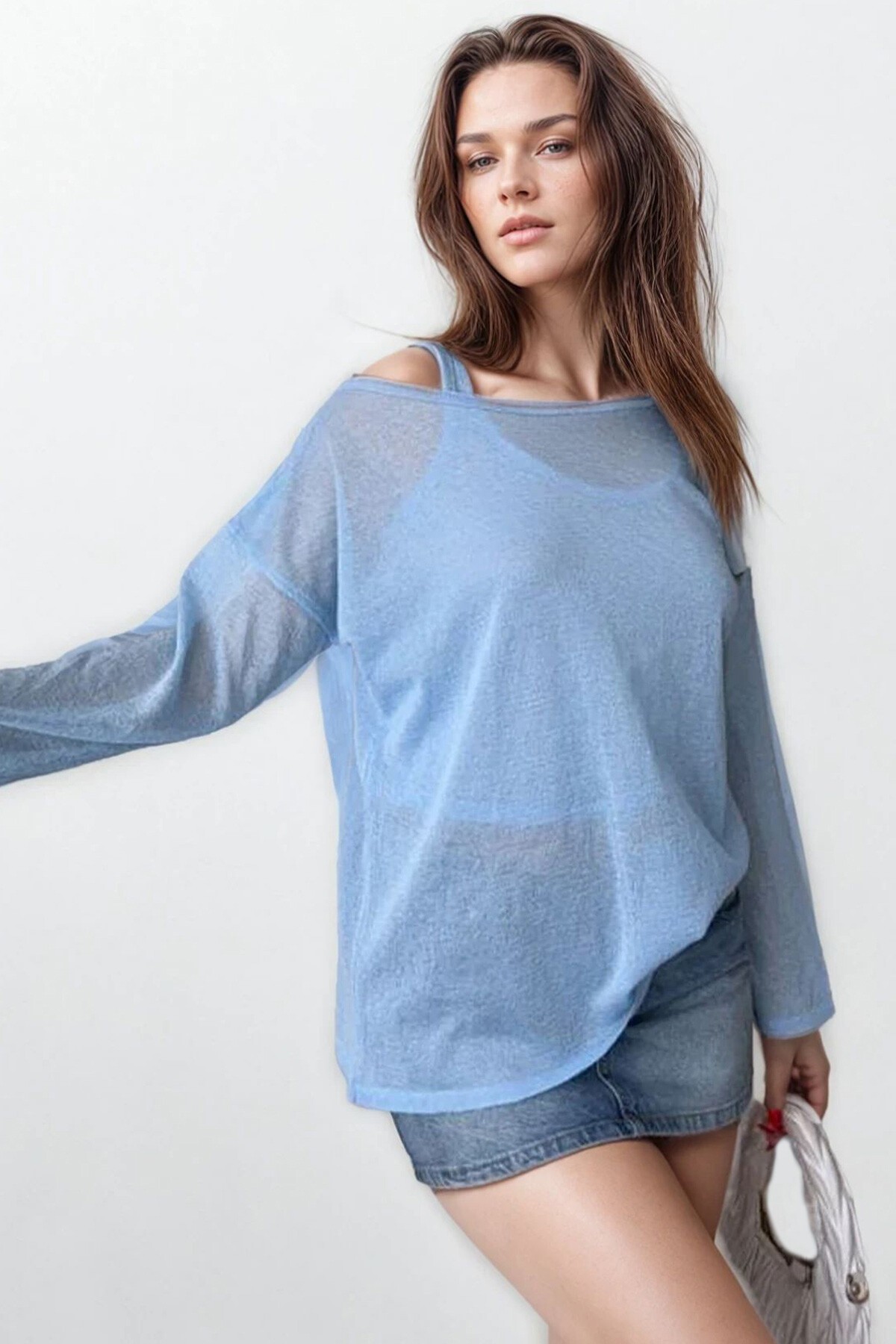 Bebe Mavi Asimetrik Kesim Basic Bluz