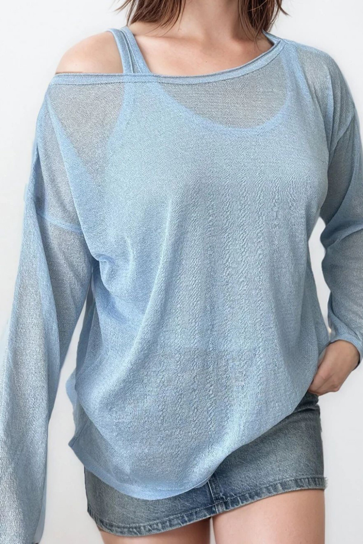 Bebe Mavi Asimetrik Kesim Basic Bluz