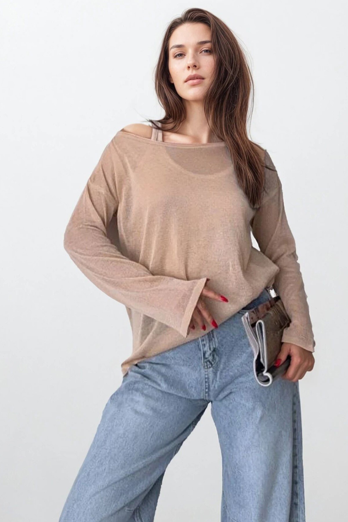 Camel Asimetrik Kesim Basic Bluz