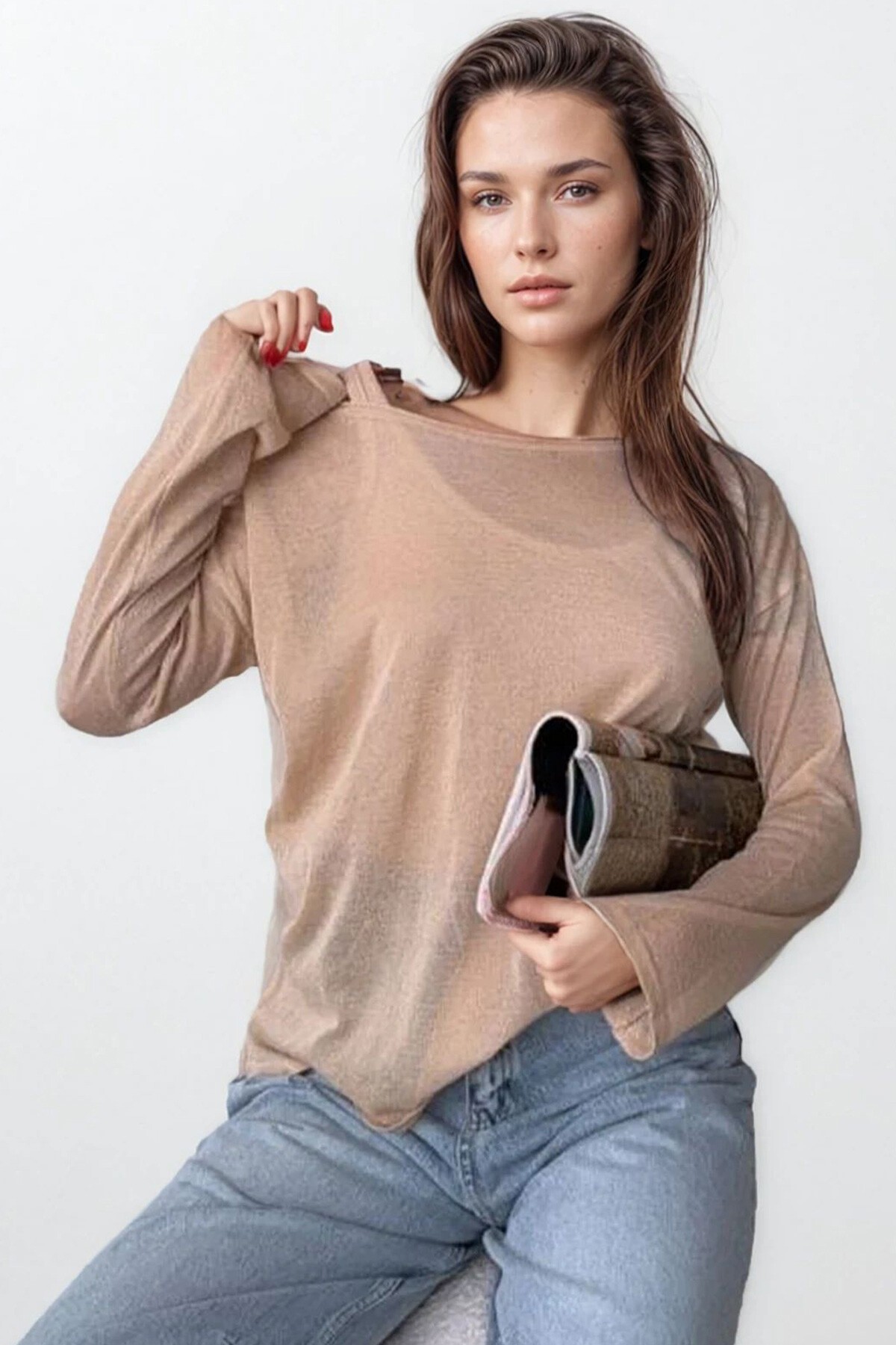 Camel Asimetrik Kesim Basic Bluz