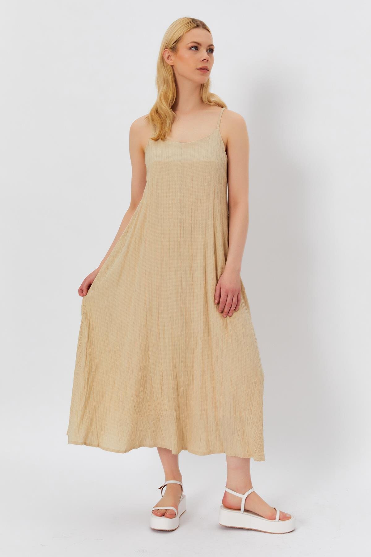 Taş İnce Askılı Midi Boy Elbise