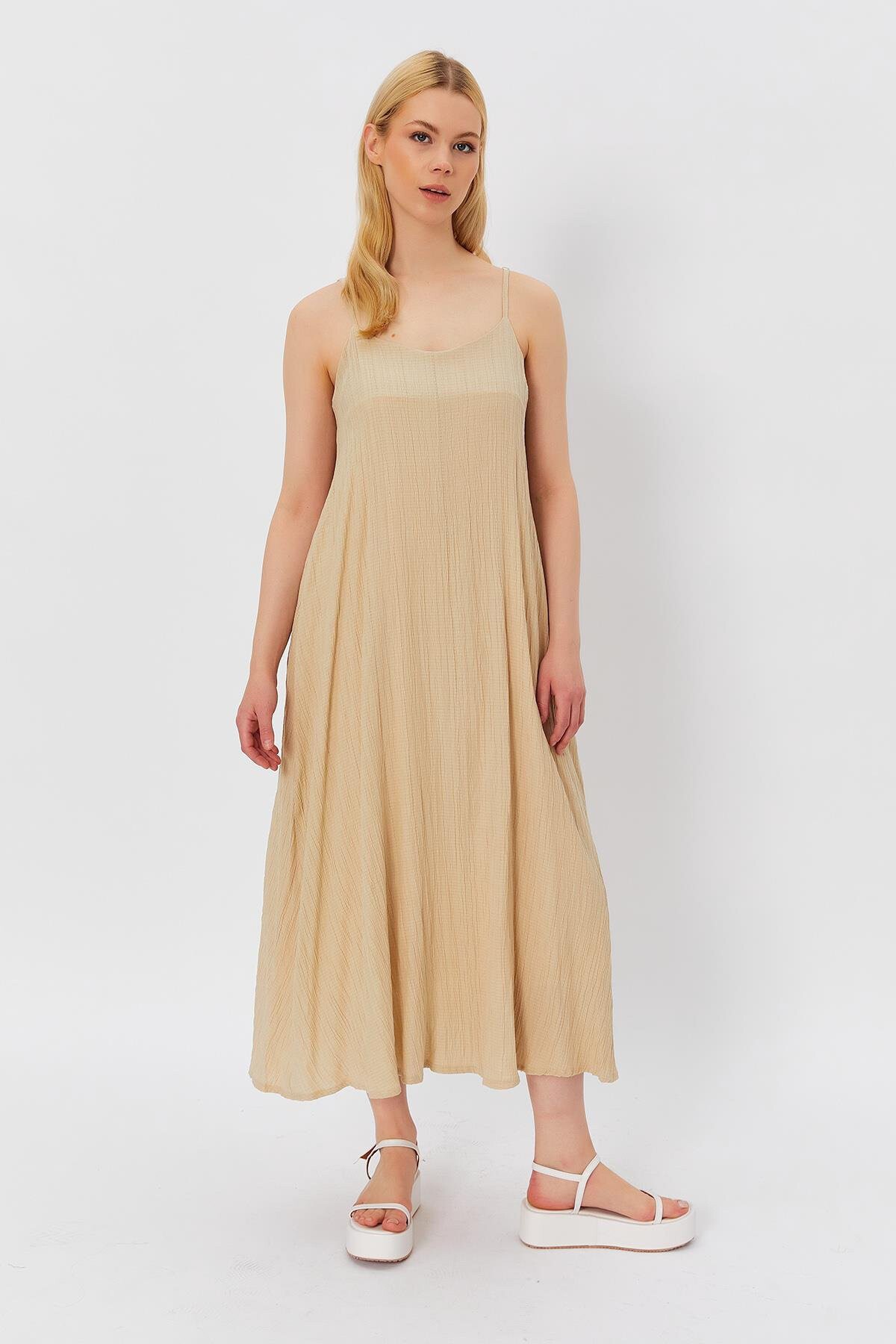 Taş İnce Askılı Midi Boy Elbise