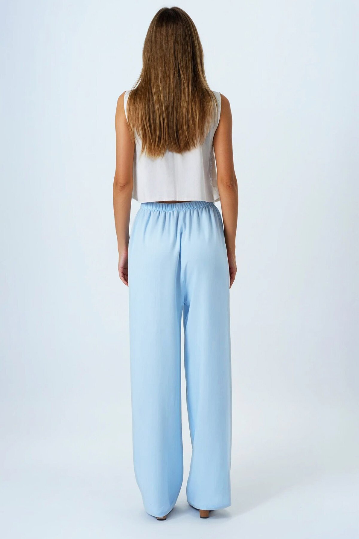 Bebe Mavi Bağcıklı Beli Lastikli Palazzo Pantolon