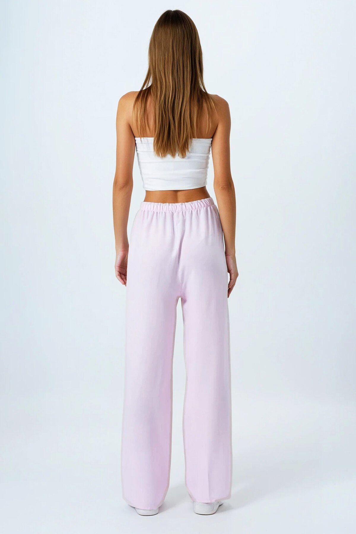 Pudra Bağcıklı Beli Lastikli Palazzo Pantolon