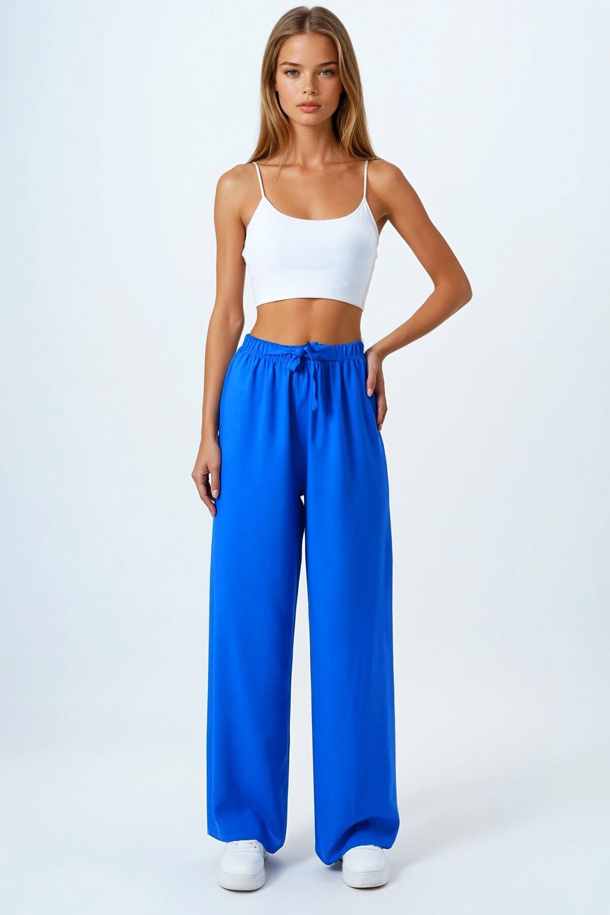 Saks Bağcıklı Beli Lastikli Palazzo Pantolon