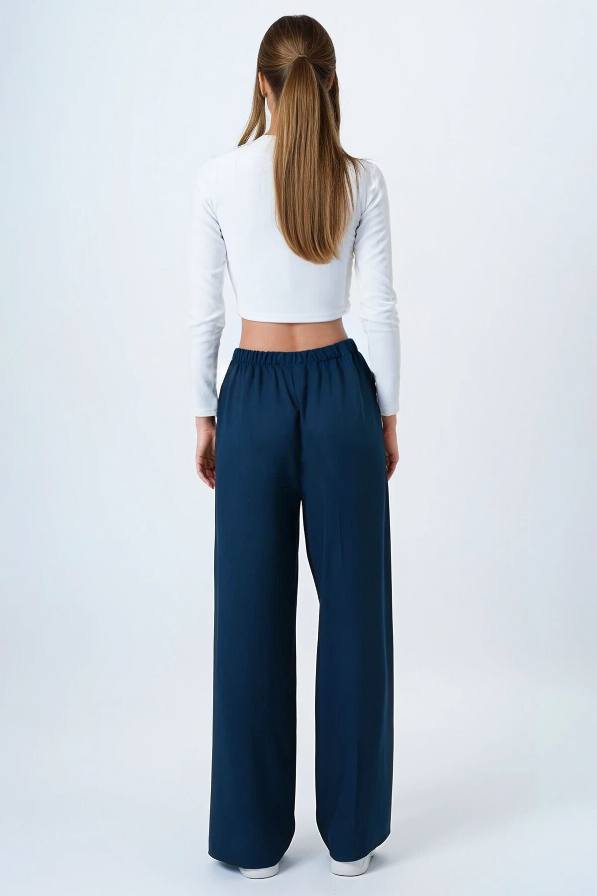 Petrol Yeşili Bağcıklı Beli Lastikli Palazzo Pantolon