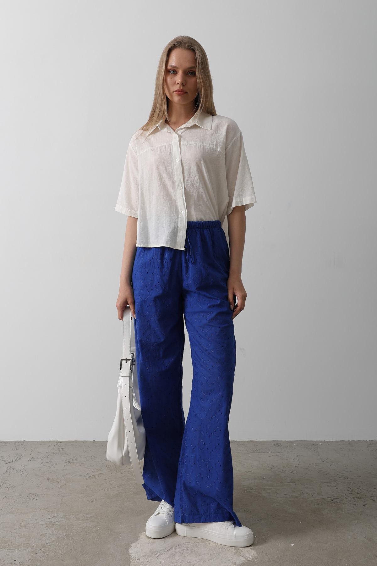 Saks Beli Bağlamalı Brode Pantolon