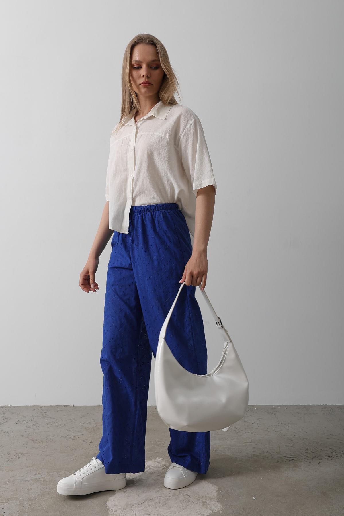 Saks Beli Bağlamalı Brode Pantolon