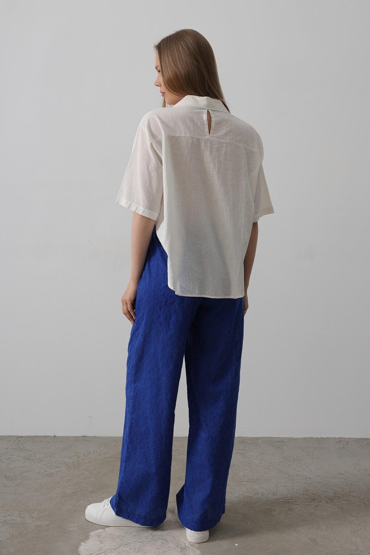 Saks Beli Bağlamalı Brode Pantolon