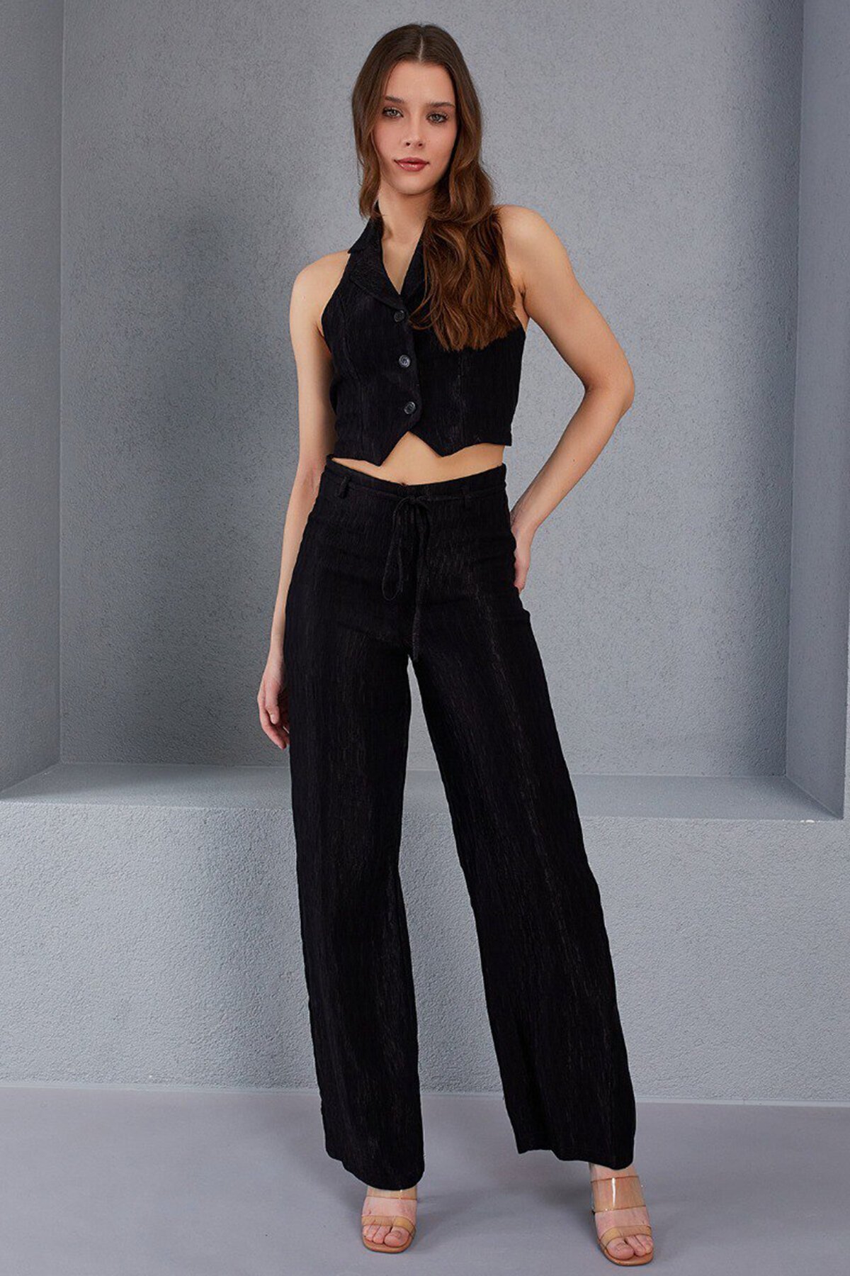 Siyah Beli Çıtçıtlı Pantolon