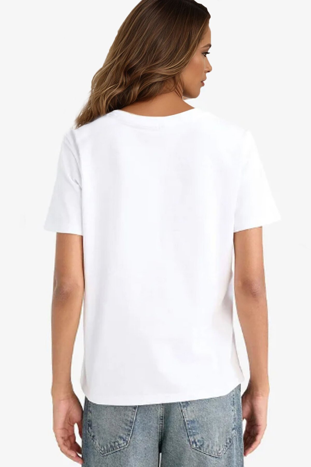 Beyaz Bisiklet Yaka Basic Kısa Kollu T-Shirt