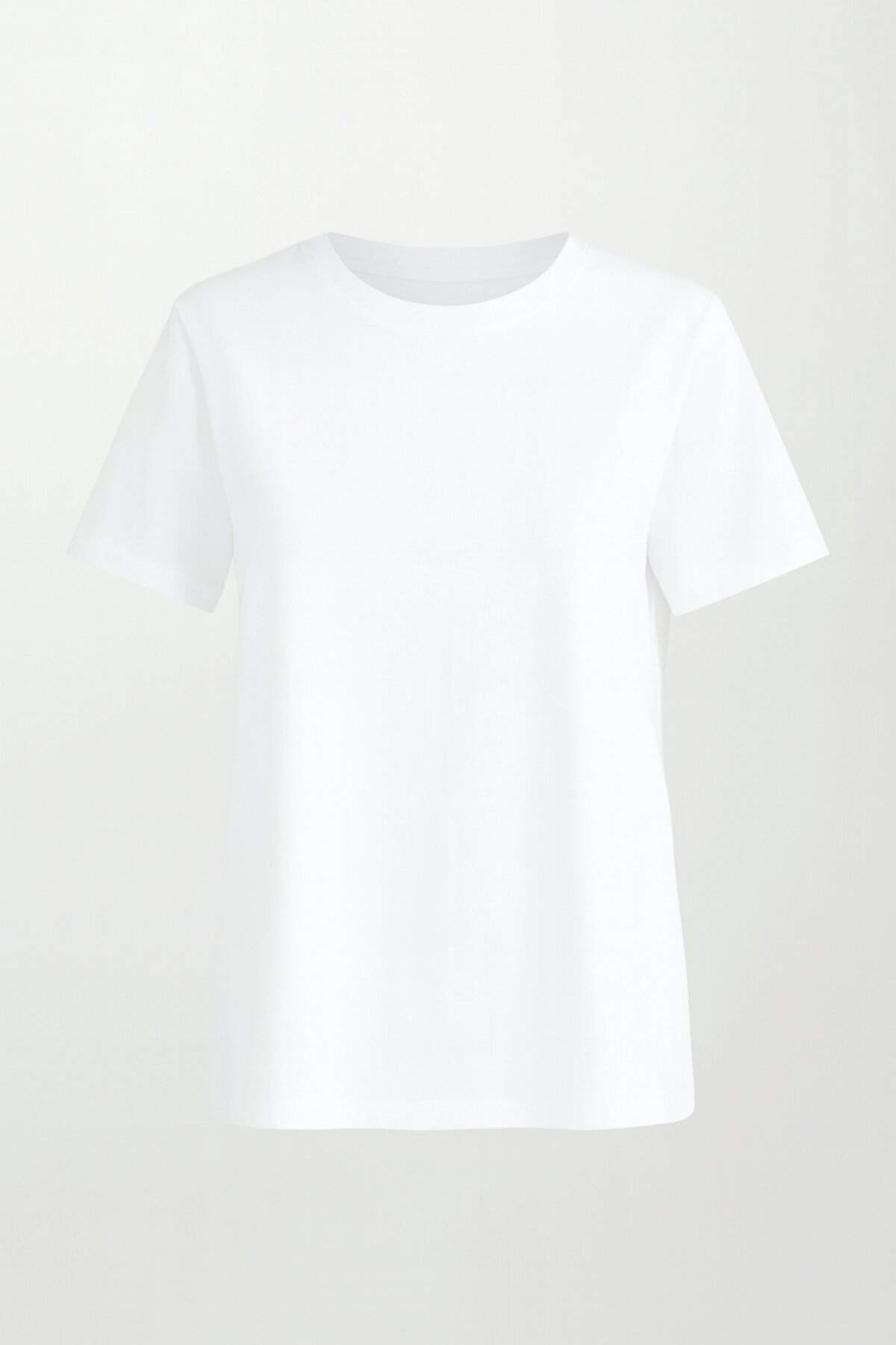 Beyaz Bisiklet Yaka Basic Kısa Kollu T-Shirt