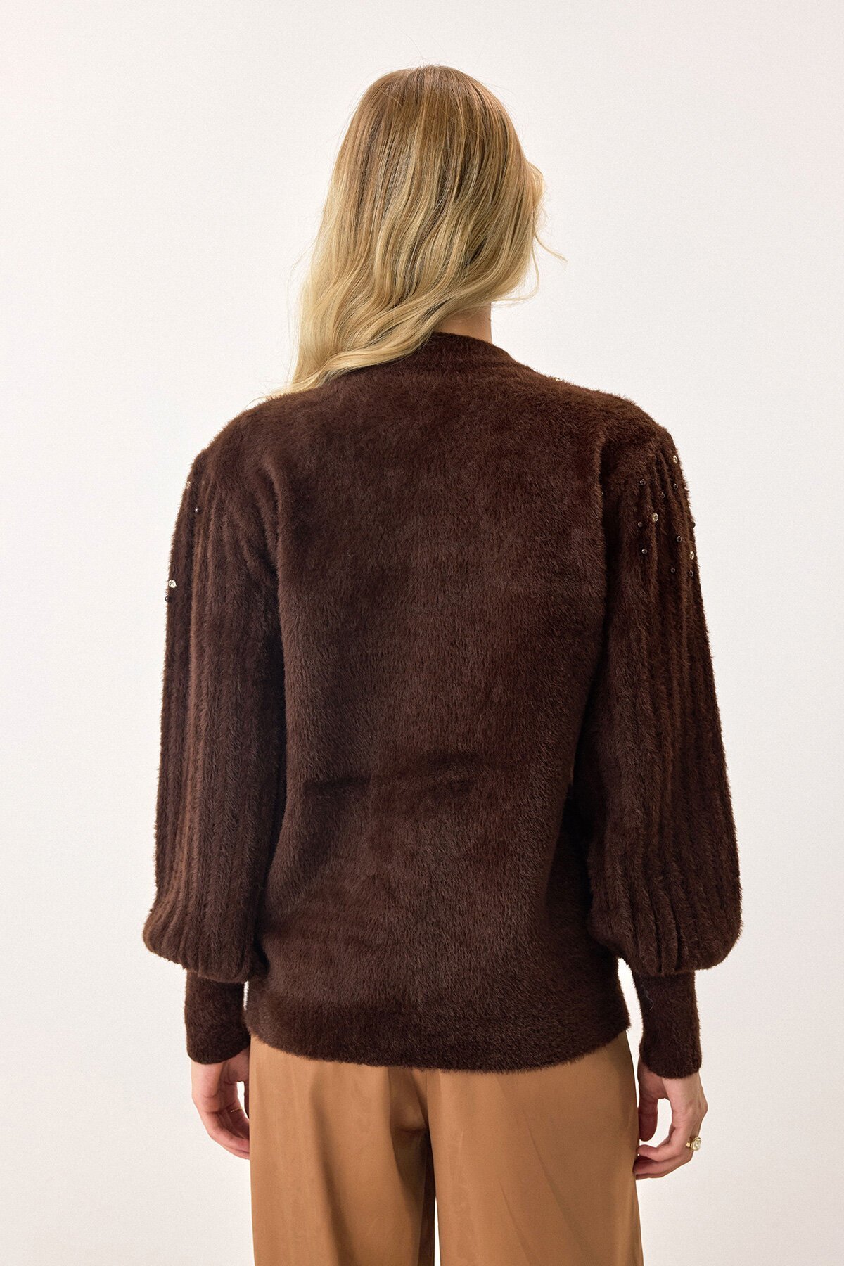 Acı Kahve Bisiklet Yaka İncili Triko Kazak