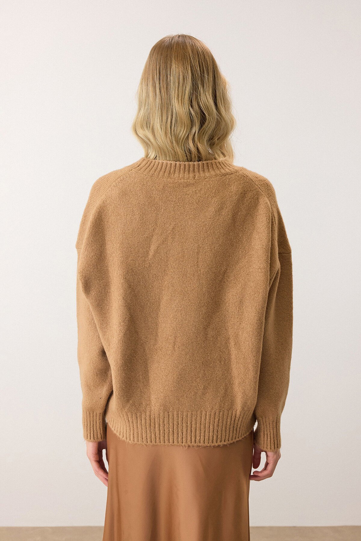 Camel Bisiklet Yaka Oversize Triko Kazak