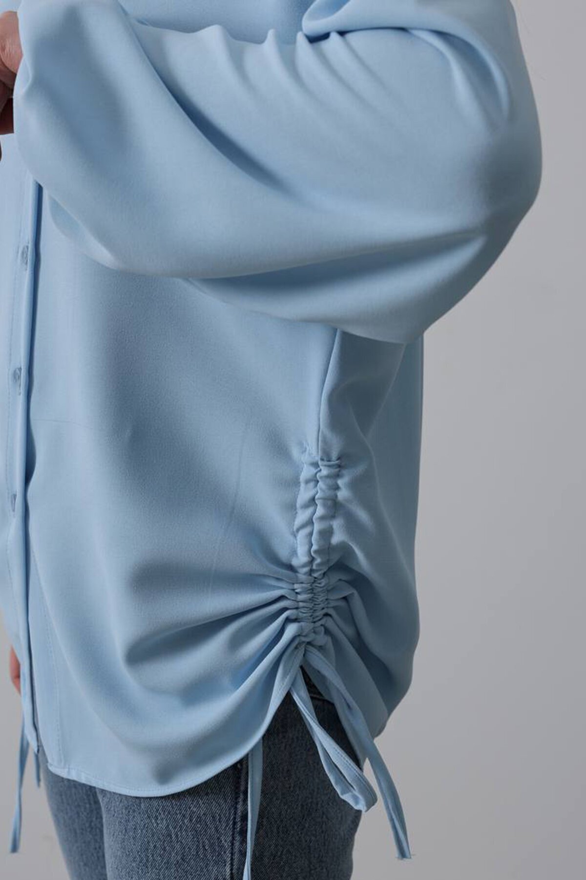 Mint Yanları Büzgülü Kolu Lastikli Aerobin Gömlek 