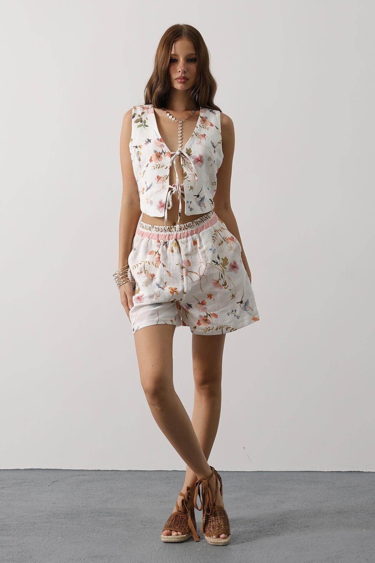 Mix Bohem Desenli Bağlamalı Yelek 