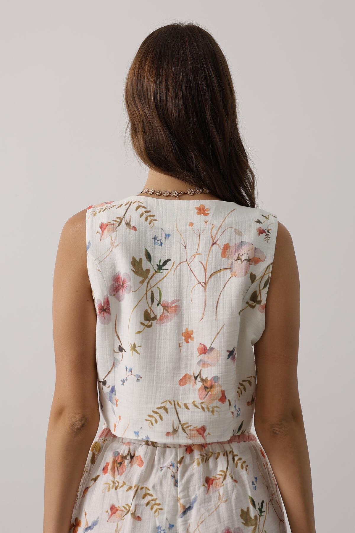 Mix Bohem Desenli Bağlamalı Yelek 