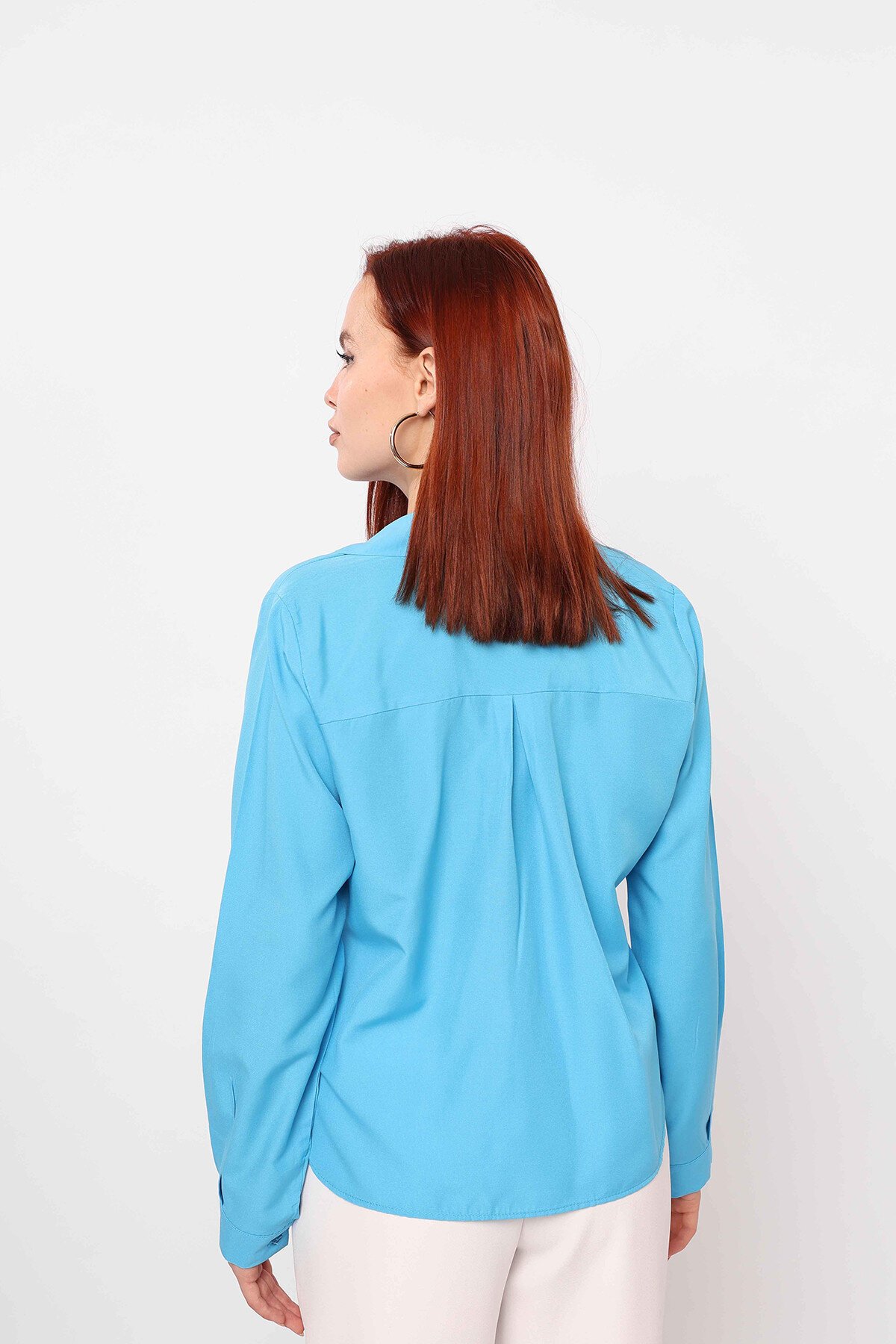 Petrol Cep Detaylı Oversize Gömlek