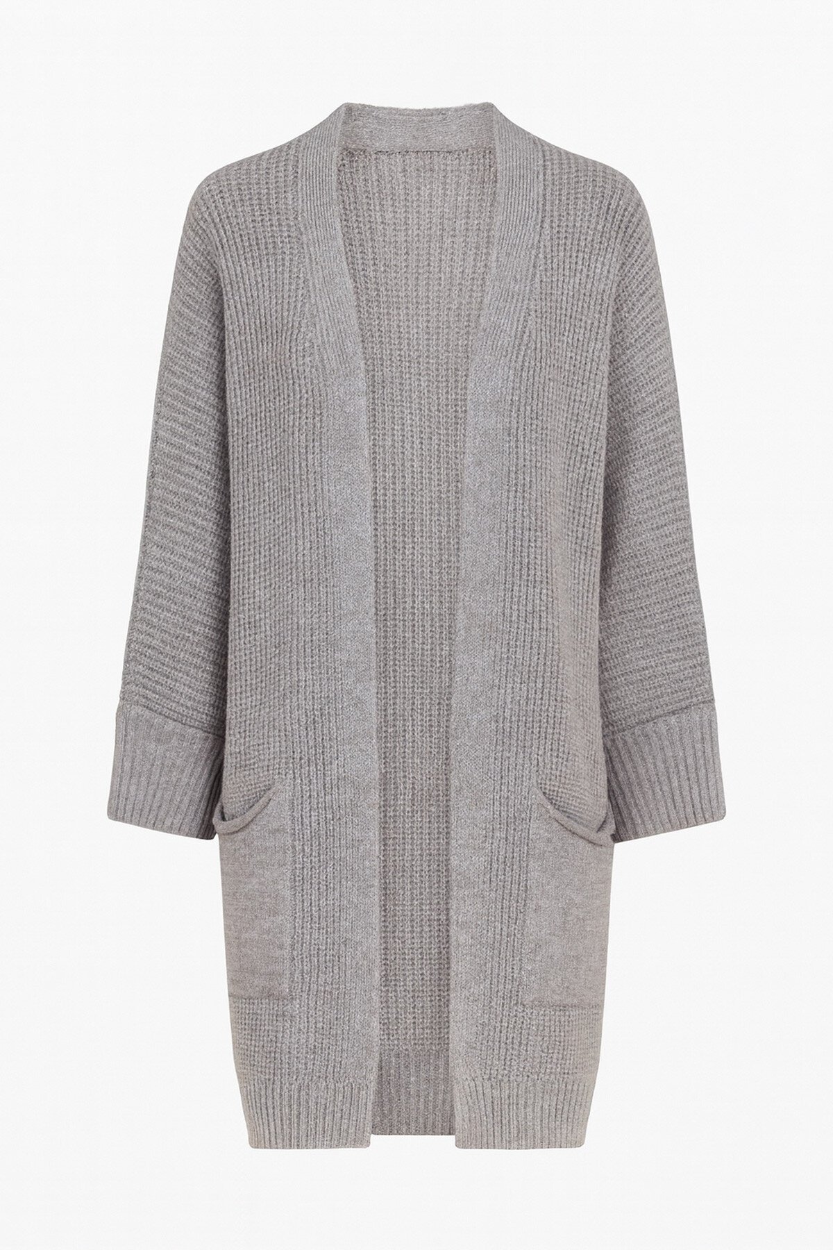 Gri Çift Cepli Oversize Triko Hırka