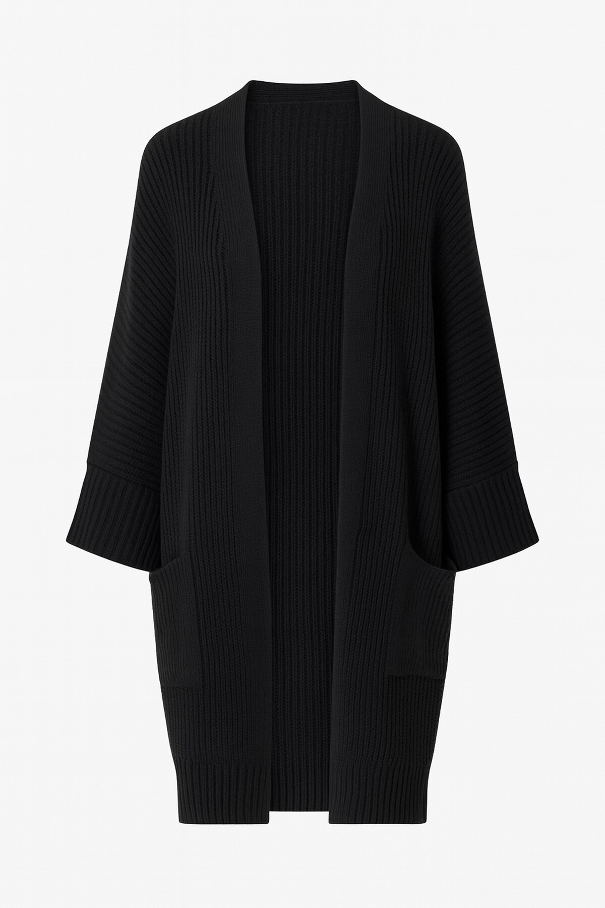 Siyah Çift Cepli Oversize Triko Hırka