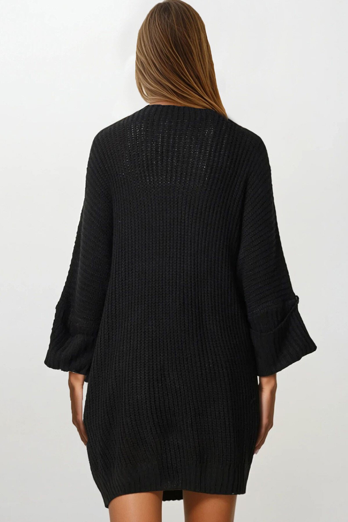 Siyah Çift Cepli Oversize Triko Hırka