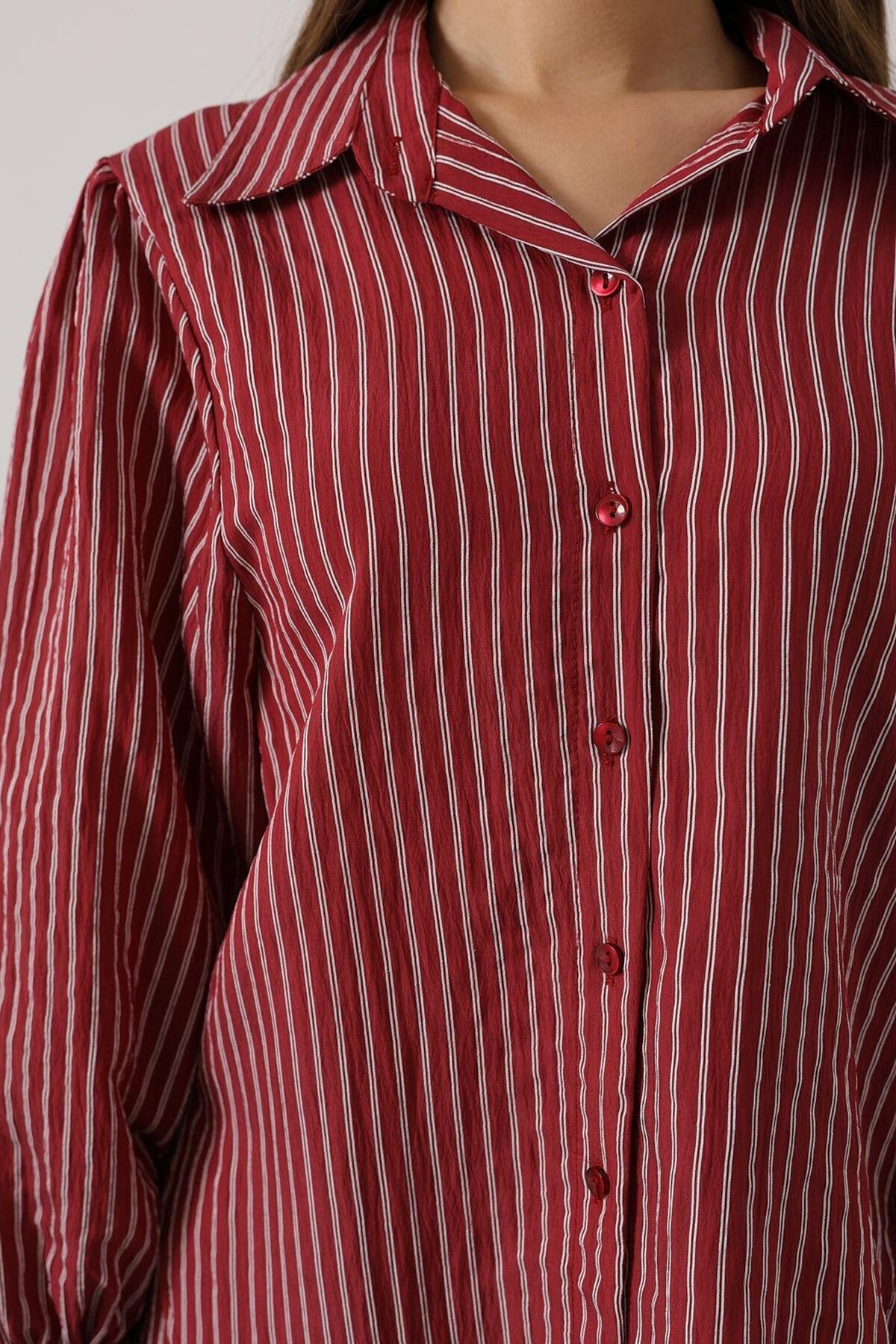 Bordo Çizgi Rahat Pantolon Takım