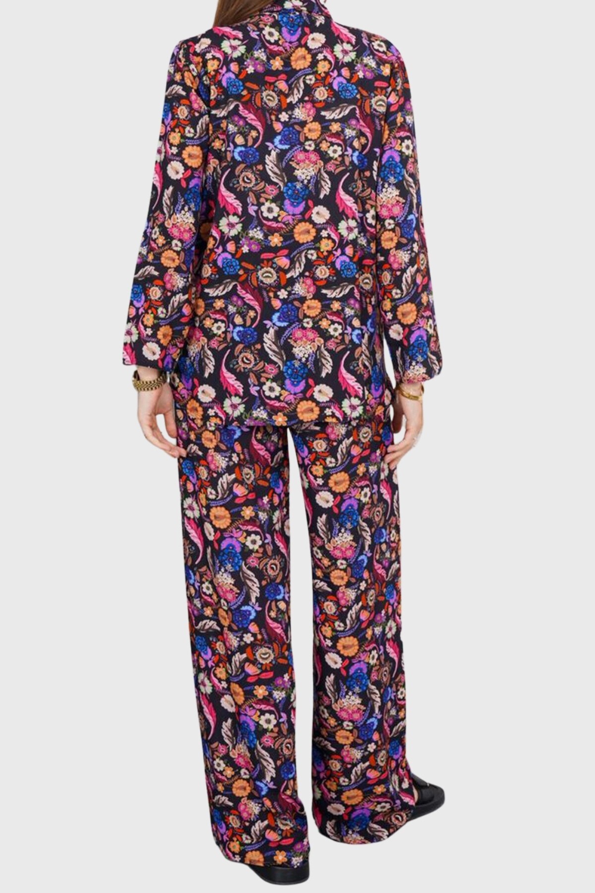 Mix Desenli Oversize Gömlek Ve Bağcıklı Palazzo Pantolon Takım