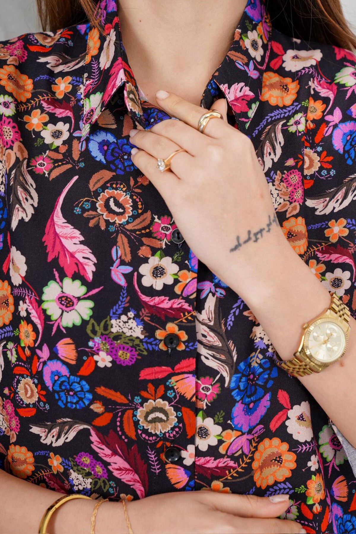 Mix Desenli Oversize Gömlek Ve Bağcıklı Palazzo Pantolon Takım