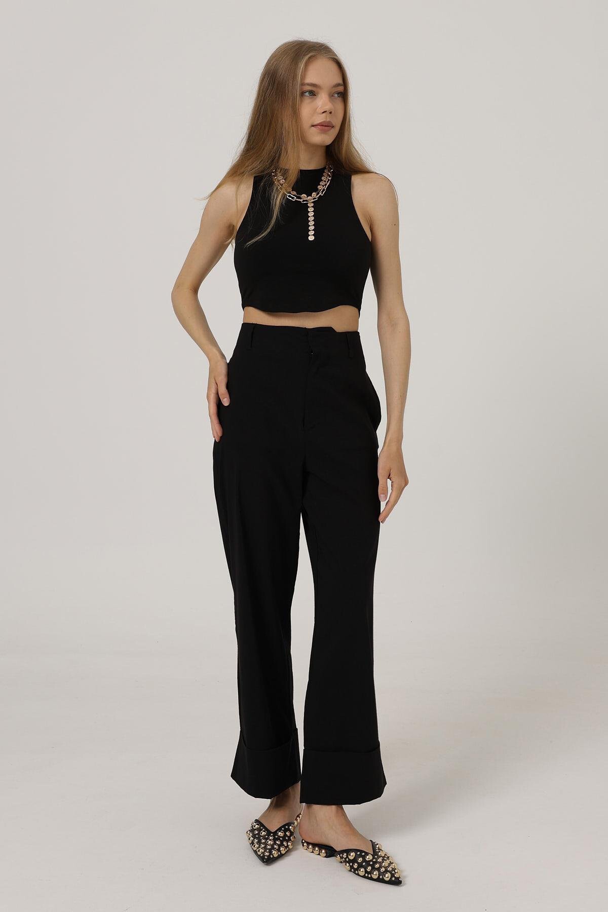 Siyah Çift Cepli Duble Paça Pantolon