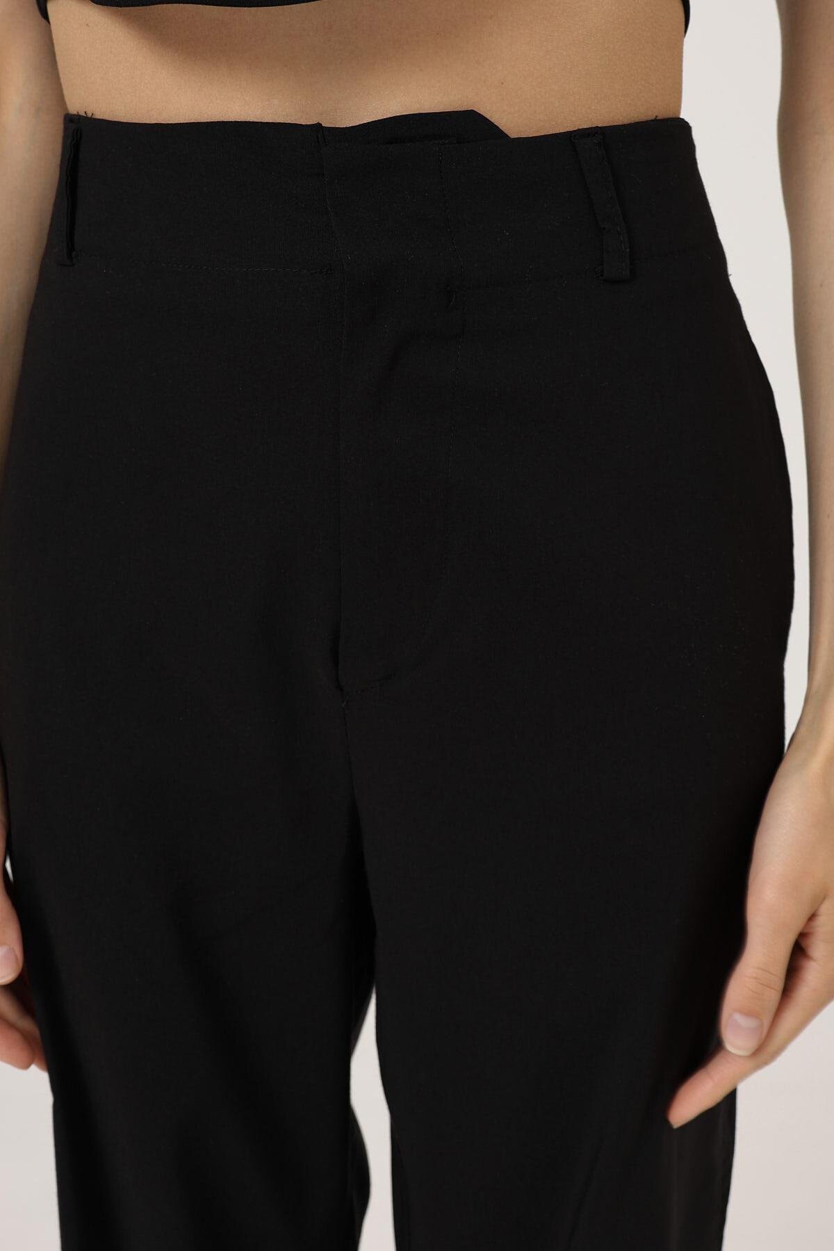 Siyah Çift Cepli Duble Paça Pantolon