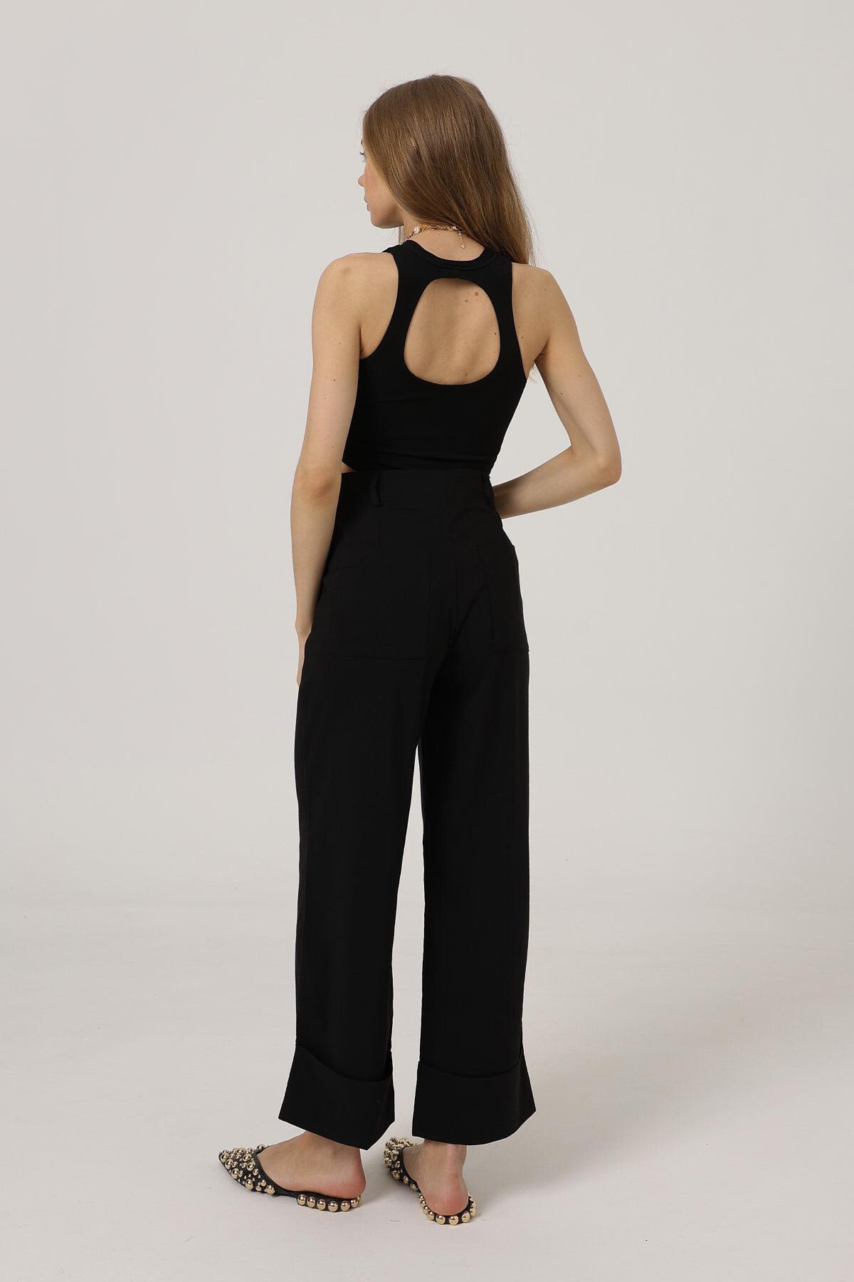 Siyah Çift Cepli Duble Paça Pantolon