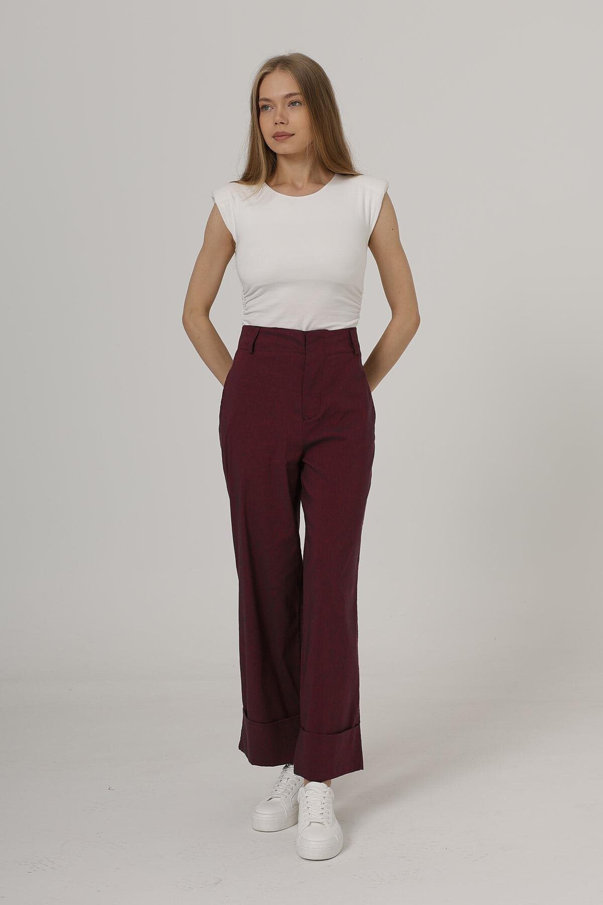 Bordo Çift Cepli Duble Paça Pantolon