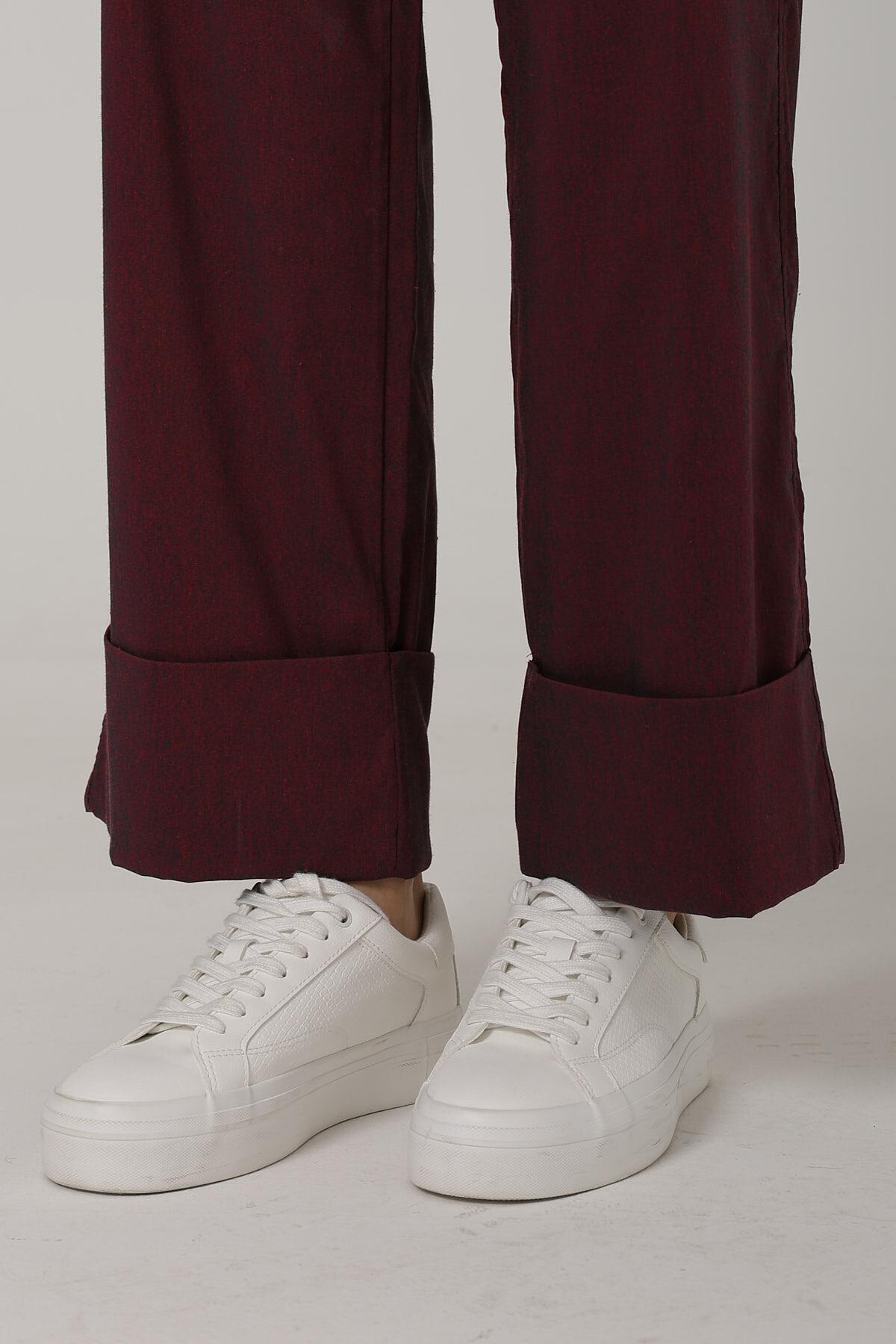 Bordo Çift Cepli Duble Paça Pantolon
