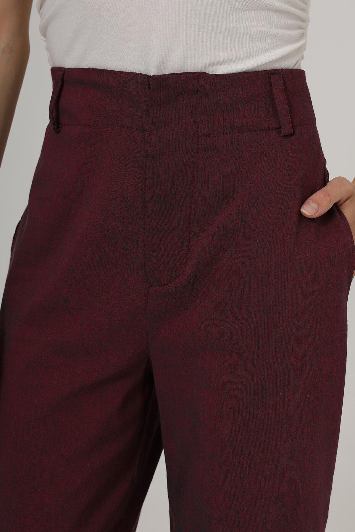 Bordo Çift Cepli Duble Paça Pantolon