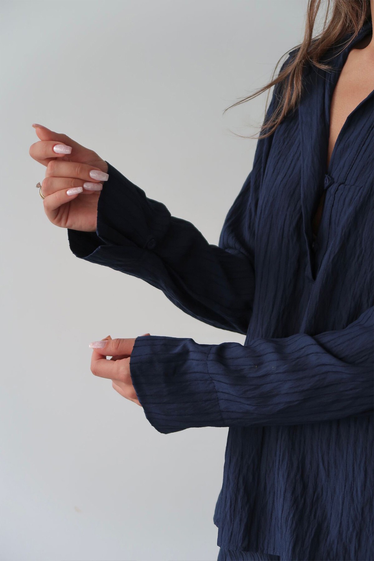 Lacivert Gömlek Yaka Bürümcük Alt Üst Takım