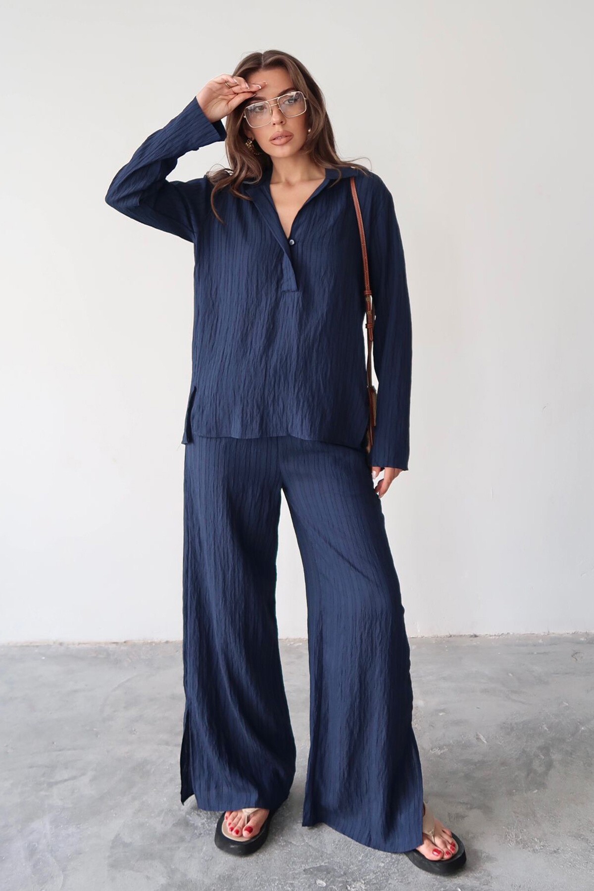 Lacivert Gömlek Yaka Bürümcük Alt Üst Takım