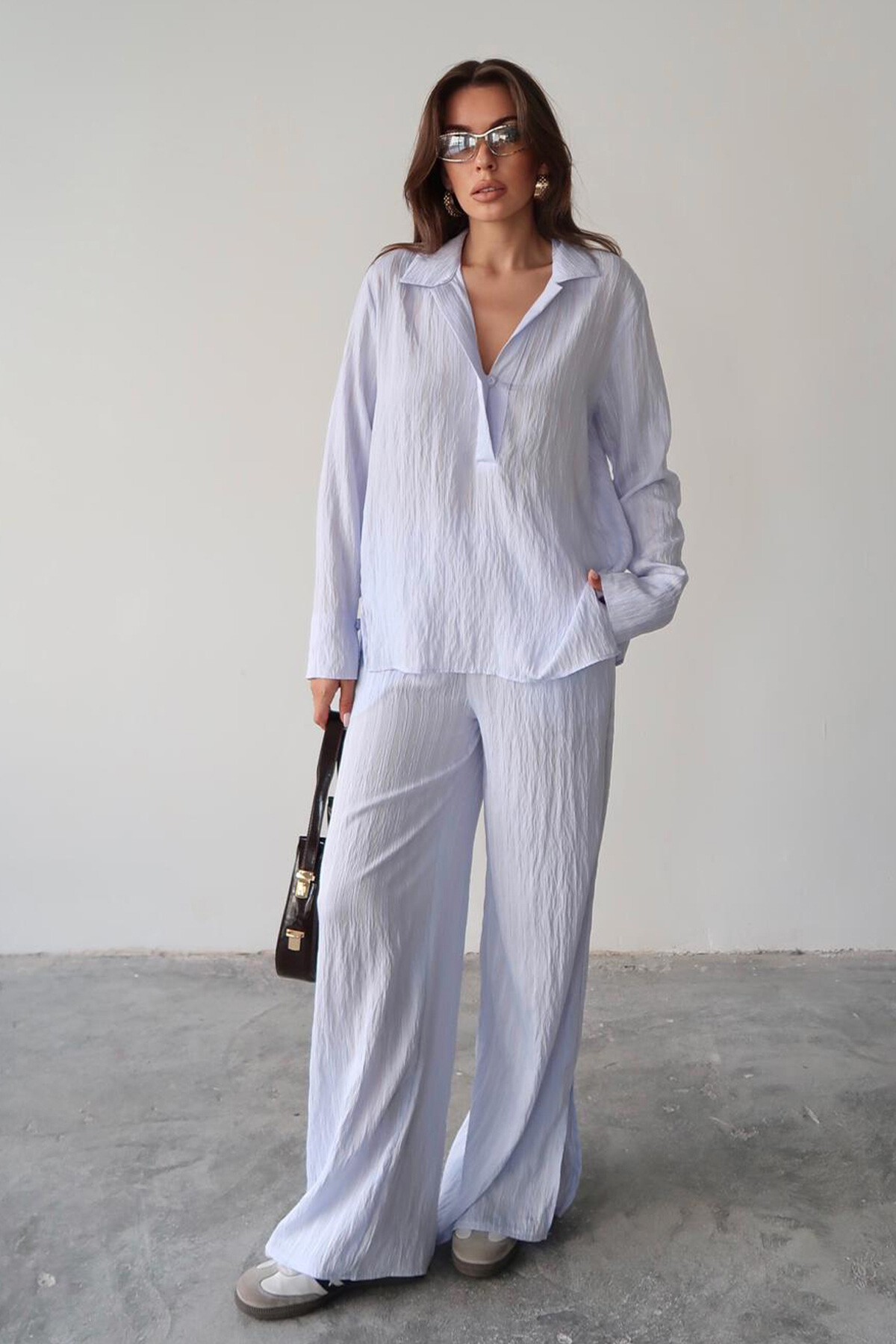 Mavi Gömlek Yaka Bürümcük Alt Üst Takım