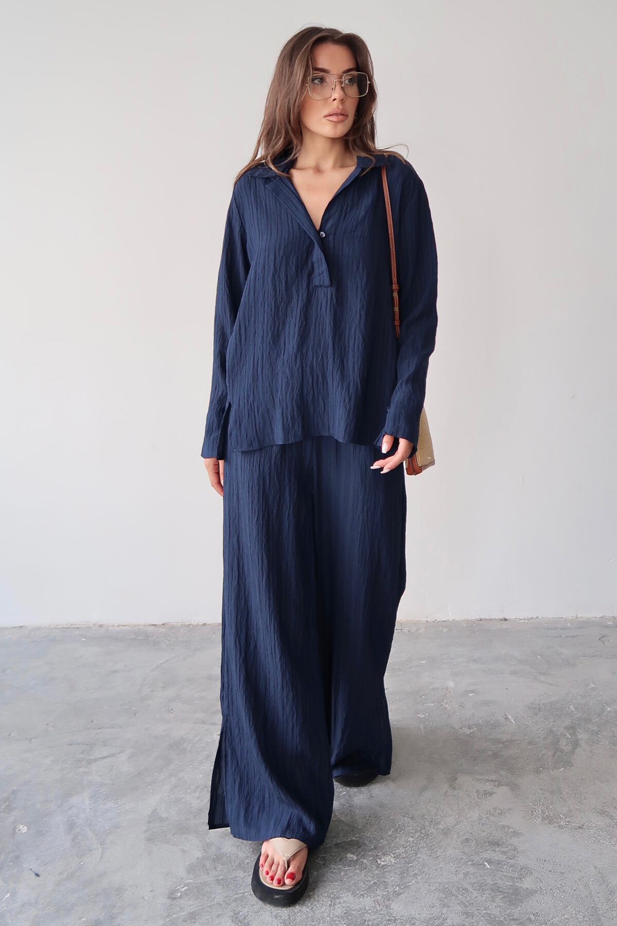 Lacivert Gömlek Yaka Bürümcük Alt Üst Takım