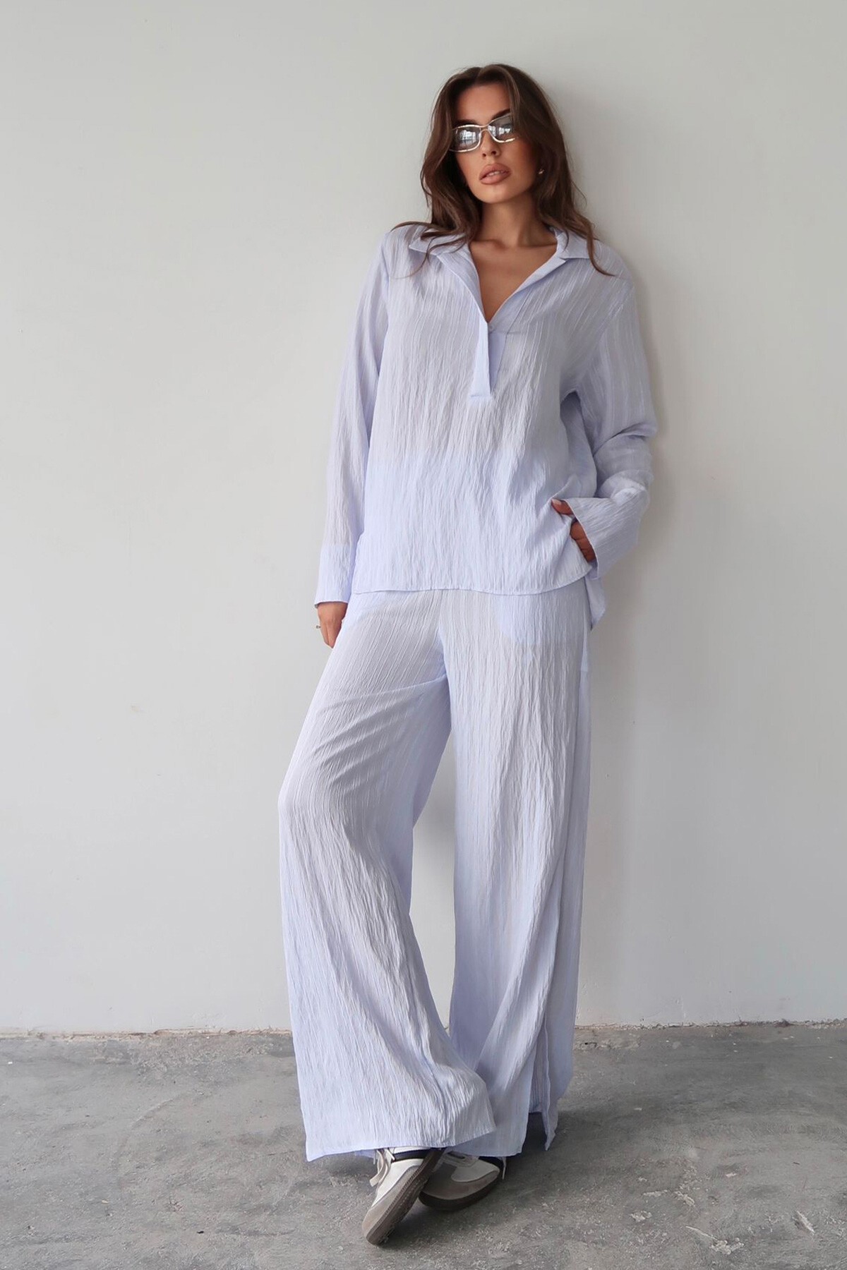 Mavi Gömlek Yaka Bürümcük Alt Üst Takım