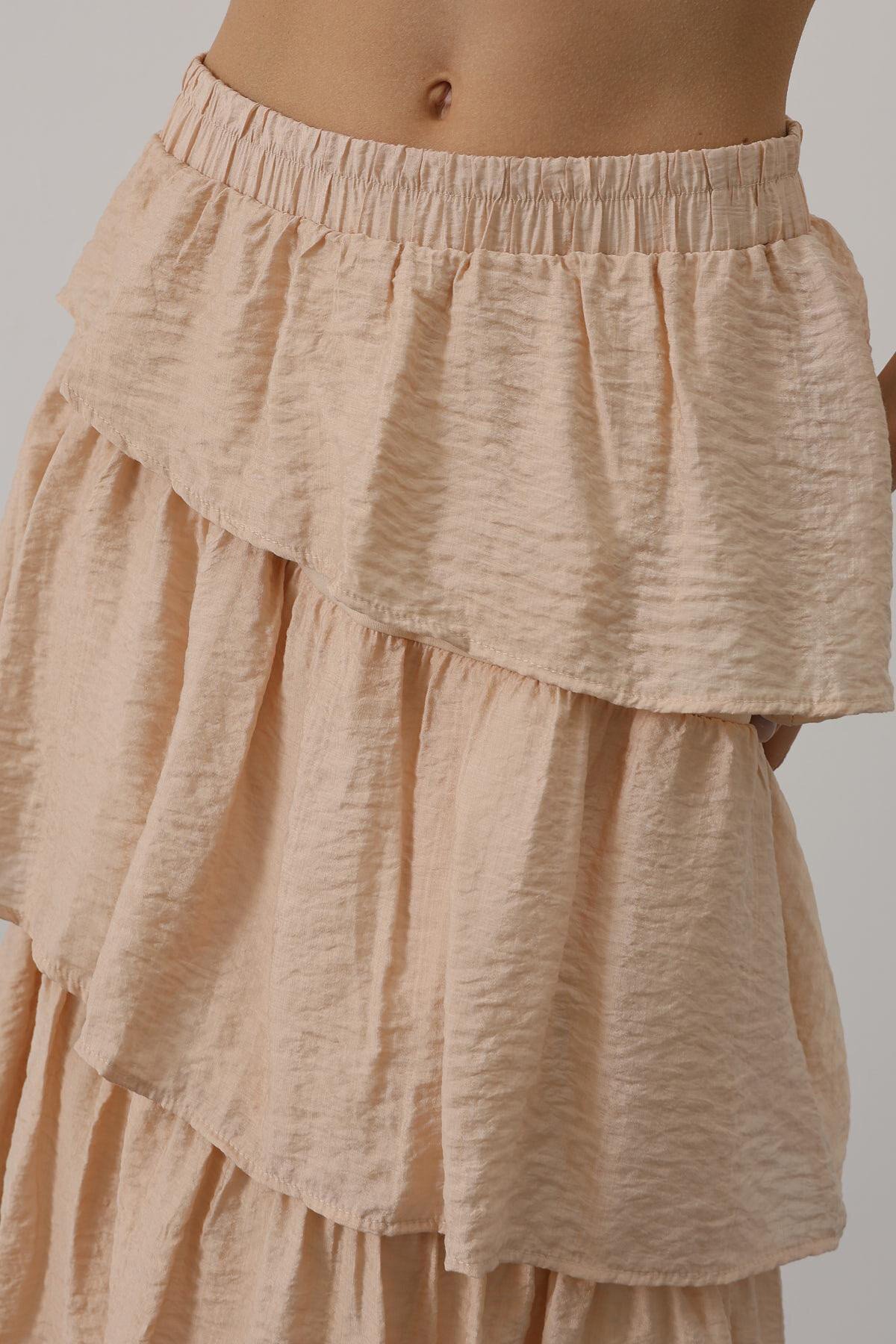 Taş Beli Lastikli Katlı Kesim Uzun Etek