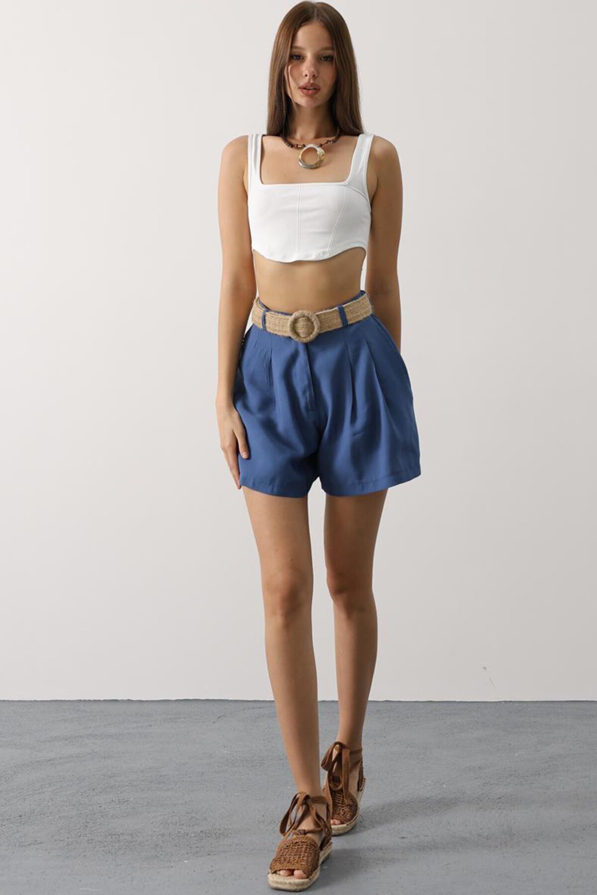 İndigo Kemerli Rahat Kesim Şort