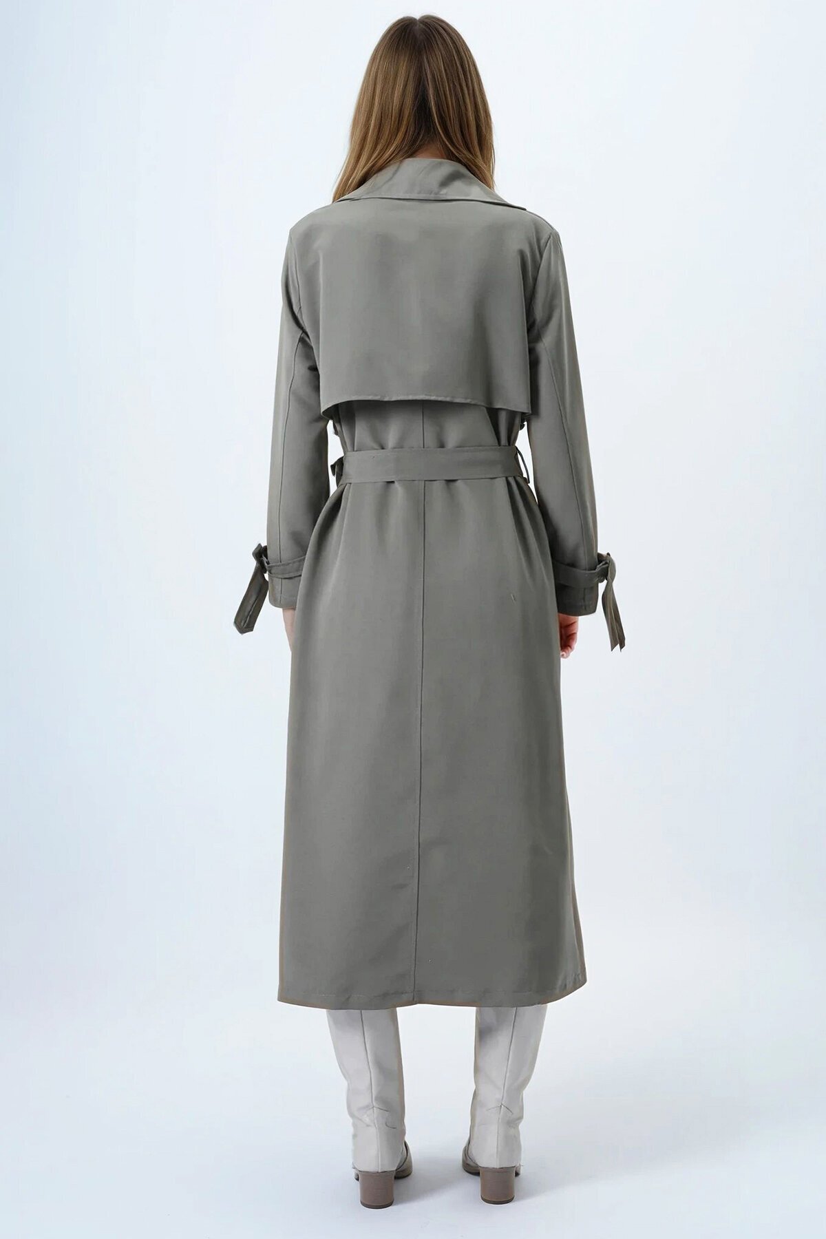 Haki Kruvaze Yaka Pelerin Detaylı Trençkot