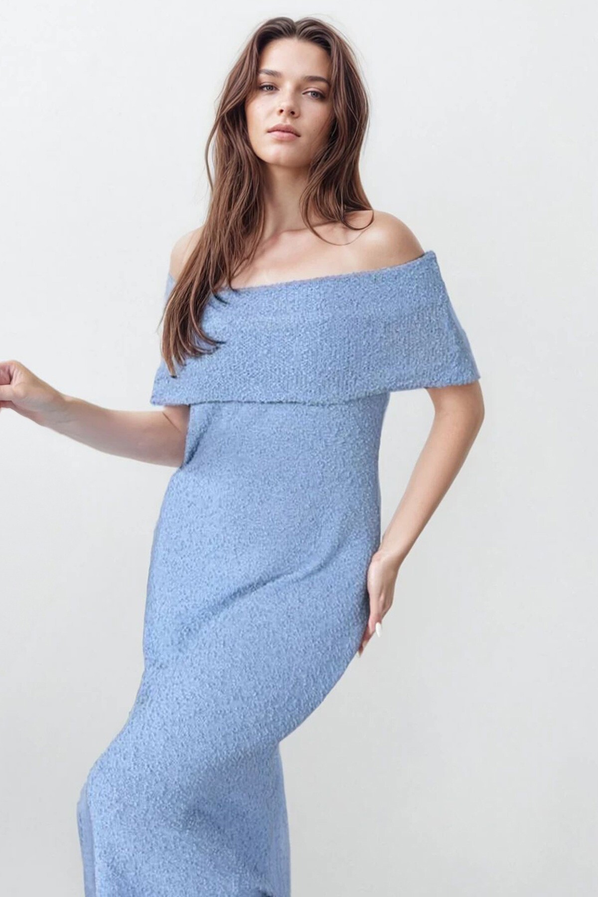 Bebe Mavi Madonna Yaka Maxi Boy Straplez Elbise