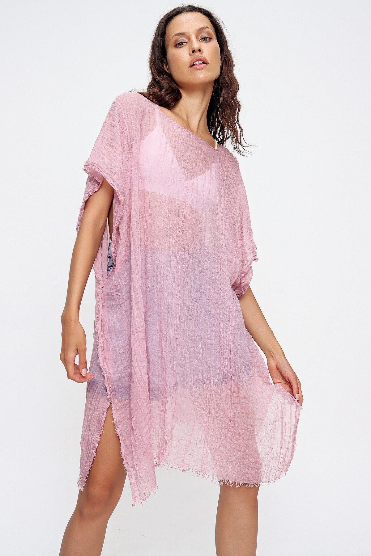 Gül Kurusu Püskül Detaylı Pamuklu Pareo