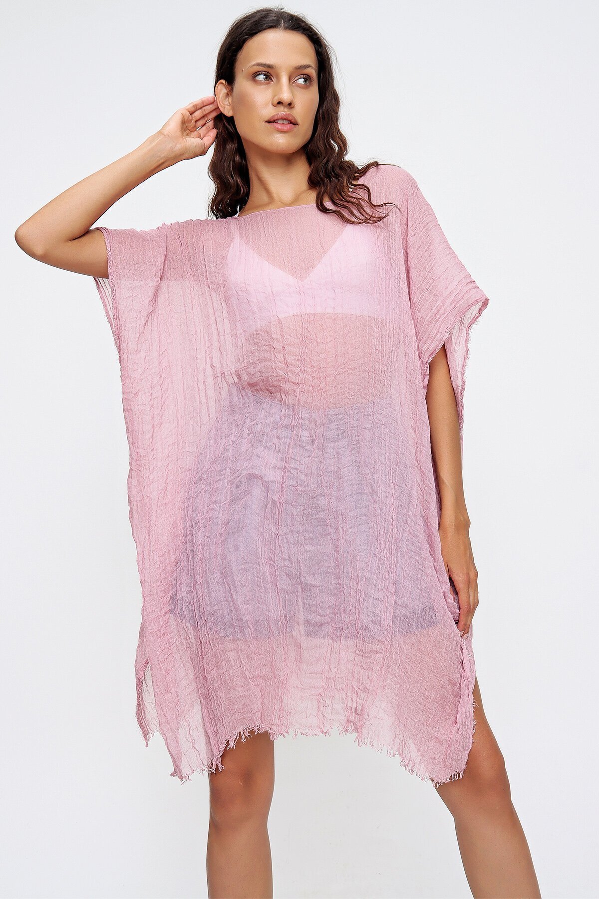 Gül Kurusu Püskül Detaylı Pamuklu Pareo