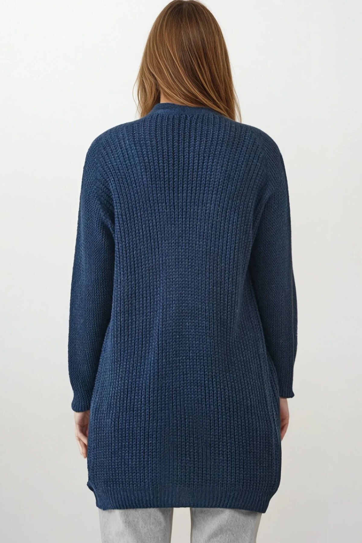 Lacivert Salaş Kesim Selanik Örgü Basic Triko Hırka