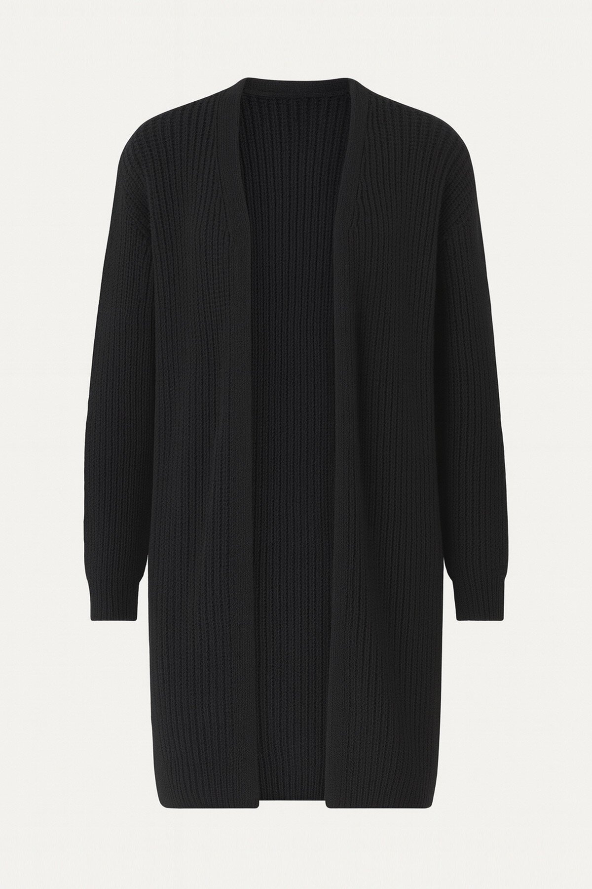 Siyah Salaş Kesim Selanik Örgü Basic Triko Hırka